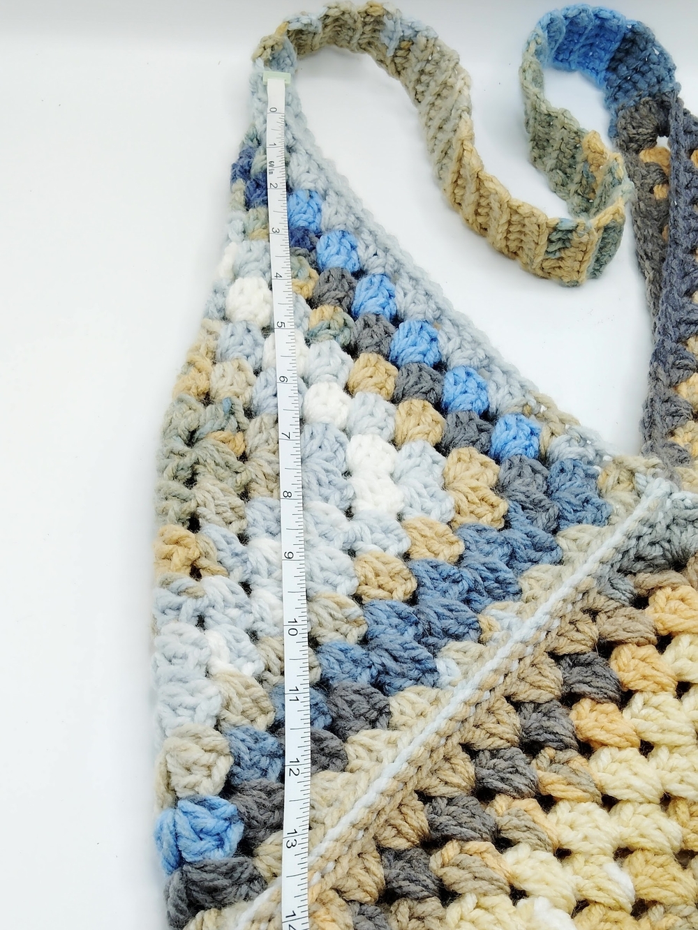 Handmade Crochet Triangle Shoulder Bag in Multicolor Earth Tone - Picture 5 of 6